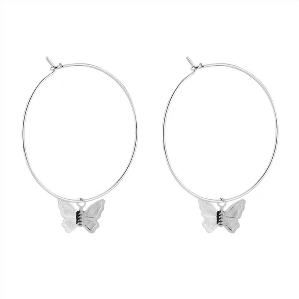 Butterfly Charm Hoop Earrings - Picture 6 of 10